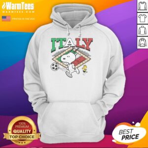 Alt Text: Cute Peanuts Snoopy X Italy Soccer Hoodie featuring Snoopy in soccer gear, perfect for fans and fashion lovers.