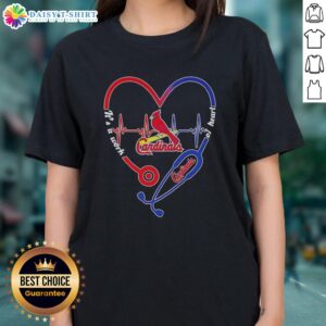 Top St. Louis Cardinals stethoscope heartbeat design on a stylish ladies tee, perfect for fans and healthcare enthusiasts.