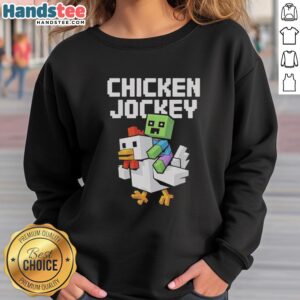 Funny Chicken Jockey sweatshirt for gamers, perfect gift for friends who love pixel art and quirky gaming apparel.