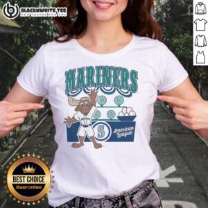 Alt Text: Pretty Mitchell & Ness Cream Seattle Mariners Step Back Up Ladies Tee, stylish women's baseball shirt for fans.