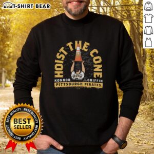 Alt Text: Konnor Griffin wearing a stylish Pittsburgh Pirates sweatshirt, showcasing team spirit and casual fashion.