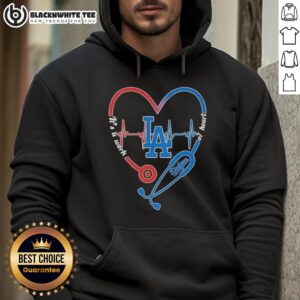 Los Angeles Dodgers hoodie featuring a stethoscope and heartbeat design, perfect for fans and healthcare professionals.