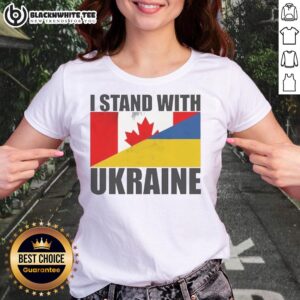 Good I Stand With Ukraine Flag Ladies Tee featuring a vibrant design supporting Ukraine's sovereignty and unity.
