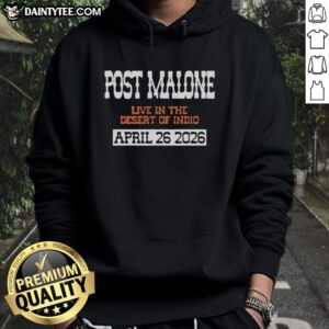 Hot Post Malone hoodie from the 2026 concert in Indio, CA, featuring vibrant colors and stylish design for fans.