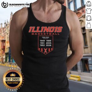 Top Illinois Fighting Illini Basketball Final Fours Banner Tank Top featuring team colors and logo, perfect for fans.