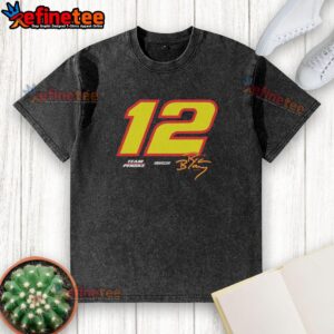 Vintage washed T-shirt featuring Ryan Blaney's Team Penske NASCAR design, perfect for racing fans and collectors.