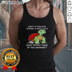Top featuring a turtle graphic with the phrase about not caring what people think, perfect for expressing self-confidence.