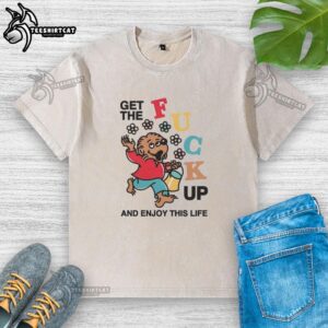 Vintage washed t-shirt featuring 'The Berenstain Bears Get The F* Up And Enjoy This Life' design.