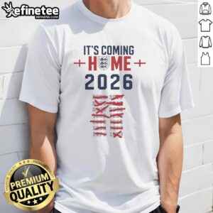 Alt Text: Awesome It's Coming Home 2026 England National Football T-Shirt featuring bold graphics and vibrant colors.
