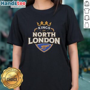 Official Kings of North London Arsenal Soccer Ladies Tee showcasing team pride and stylish design for female fans.
