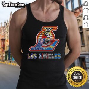 Stylish Los Angeles Lakers NBA collage logo tank top featuring iconic Los Angeles sports teams design.