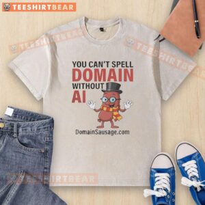 Alt Text: Original You Can't Spell Domain Without AI washed t-shirt featuring a playful design and vibrant colors.