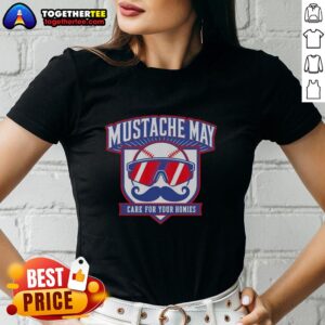 Good Mustache May 2026 Care for Your Homies Ladies Tee featuring a stylish mustache graphic on a vibrant shirt.