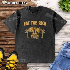 Good Rich Uncle Pennybags Eat The Rich Spit Roasted Humor T-Shirt design featuring a playful, satirical graphic.