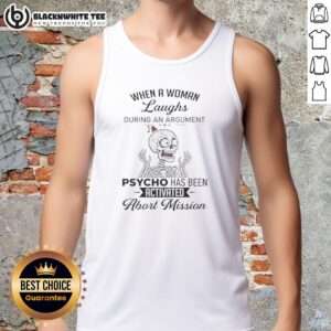 Awesome skeleton tank top design featuring a laughing woman during an argument, perfect for humor enthusiasts.