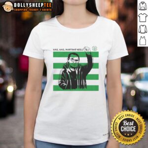 Alt Text: Hot Martin O'Neill Hail Hail Celtic FC Ladies Tee showcasing team spirit and style for Celtic FC fans.