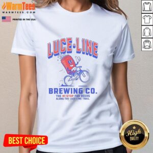 Alt Text: Original Luce Line Brewing Ladies Tee showcasing 'The Numbr 1 Stop for Beers' along the Luce Line Trail.