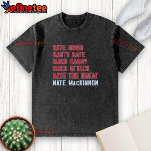 Good Nathan Mackinnon Mack List Colorado Avalanche washed t-shirt featuring team colors and logo in a stylish design.