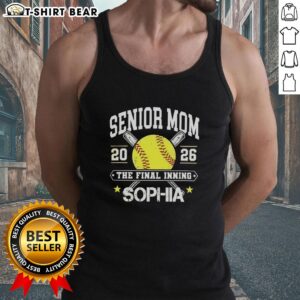 Alt Text: Nice Senior Mom 2026 tank top featuring a personalized softball classic bat design, perfect for proud softball moms.