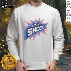 Alt Text: Cozy Nice Detroit Shock 03 sweatshirt featuring vibrant team colors and logo, perfect for fans and casual wear.