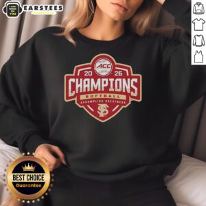 2026 ACC Softball Tournament Champions sweatshirt featuring the Florida State Seminoles logo and vibrant team colors.