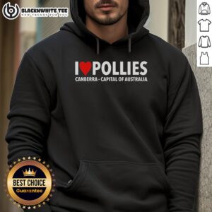 Heart-shaped hoodie with 'I Love Pollies' design, showcasing Canberra, the capital of Australia.