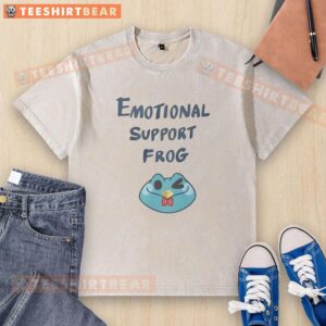 Good Emotional Support Frog design on a washed t-shirt, perfect for comfort and positivity in casual wear.
