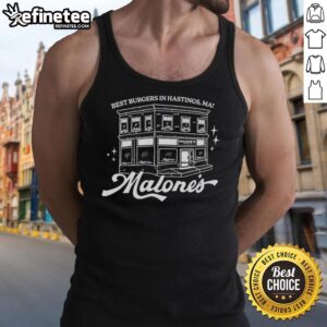Delicious burger at Malone's in Hastings, showcasing the top best burgers in Hastings on a stylish tank top.