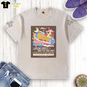 Alt Text: Awesome Jason Isbell and The 400 Unit concert tour poster for Morrison, CO, May 2, 2026, on a washed t-shirt.