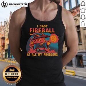 Good I Cast Fireball At All My Problems Tank Top showcasing a humorous design perfect for fantasy gamers and enthusiasts.