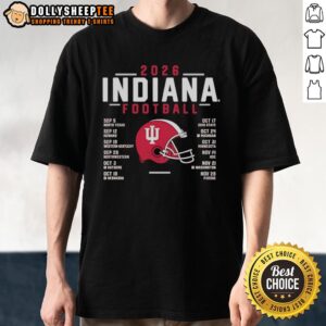 2026 Indiana Hoosiers Helmet Football Schedule T-Shirt featuring team colors and graphic design for fans.