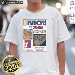 Nice New York Knicks Playoffs 26 Round 2 Match Up T-Shirt featuring team colors and logo, perfect for fans.