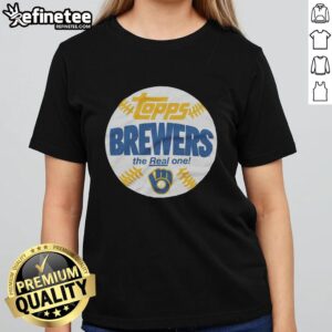 Awesome Milwaukee Brewers MLB X Topps Baseball The Real One Ladies Tee featuring vibrant team graphics.