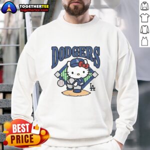 Good Hello Kitty x Los Angeles Dodgers pitch sweatshirt featuring a playful design perfect for fans and collectors.