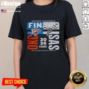 Oklahoma City Thunder vs. San Antonio Spurs Ladies Tee for the 2025-26 Western Conference Finals basketball game.