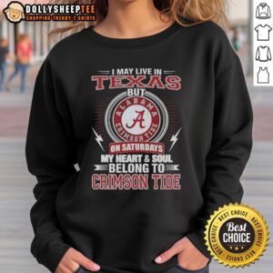 Alt Text: Cozy Alabama Crimson Tide sweatshirt with 'My Heart and Soul Belong to Crimson Tide' slogan, perfect for game day.
