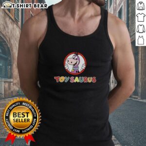 Alt Text: Hot Toysaurus Yabba Dabba Dinosaurs logo tank top featuring colorful dinosaur graphics for playful fashion.