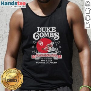 Luke Combs May 09, 2026 tour tank top featuring a Hot Oklahoma Sooners helmet design in Norman, OK.