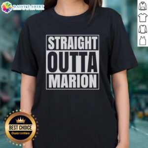 Alt Text: Premium Straight Outta Marion United States Prison Ladies Tee in stylish design, perfect for casual wear and prison-themed apparel.