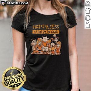 Pretty Happiness Is A Spot On The Couch Eternal Dibs Ladies Tee in soft fabric, showcasing a cozy and stylish design.