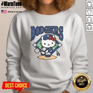 Alt Text: Nice Hello Kitty x Los Angeles Dodgers pitch sweatshirt featuring playful design and team logo, perfect for fans.