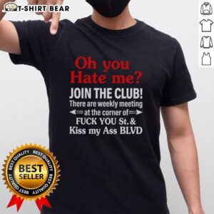 Top There Are Weekly Meeting T-Shirt featuring humorous design of 'Fuck You St Kiss My Ass Blvd' for casual wear.