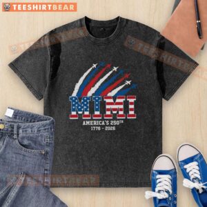 Alt Text: Awesome American 250th Anniversary Mimi Washed T-Shirt featuring a vintage design celebrating America's 250th year.