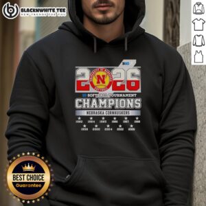 Premium Nebraska Cornhuskers 2026 Big Ten Softball Tournament Champions Hoodie in red, showcasing team pride and victory.