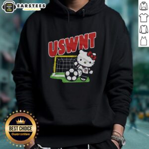 Cute Hello Kitty x USWNT kick hoodie featuring colorful graphics, perfect for fans of Hello Kitty and soccer.