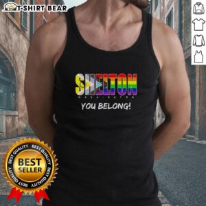 Nice Shelton Washington You Belong rainbow tank top displayed on a hanger, perfect for summer fashion and vibrant style.