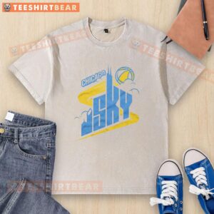 Alt Text: Awesome Chicago Sky 06 washed t-shirt featuring vibrant Chicago skyline design for stylish urban wear.