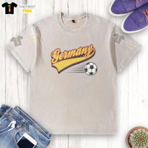 Alt Text: Original Germany Sports Text World Cup Football Washed T-Shirt featuring a vintage design and vibrant colors.