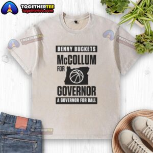 Awesome Benny Buckets McCollum for Governor t-shirt featuring bold graphic design promoting his campaign for a brighter future.