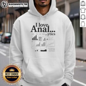 Person wearing 'I Love Analytics' hoodie with Excel sheets design, showcasing a fun and playful take on data analysis.